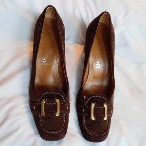 Salvatore Ferragamo Brown Suede Block Heel